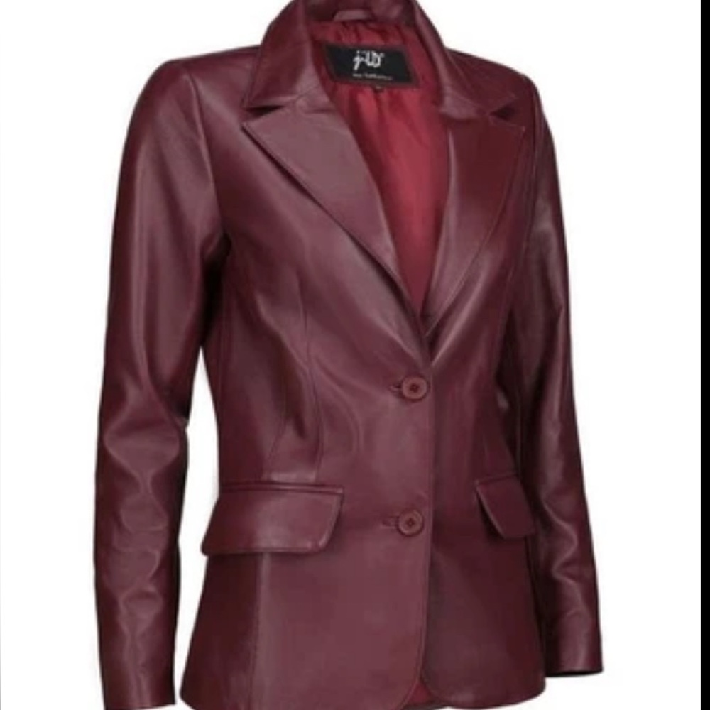 Women's Jild Classic Lambskin Burgundy Leather Blazer Jacket Size 3XL